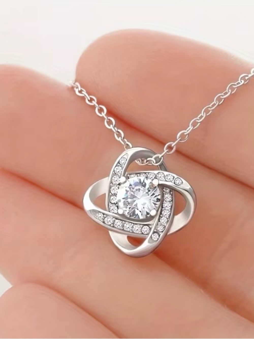 Mom Necklace with Clear Crystal Knot - Picture 3 of 5